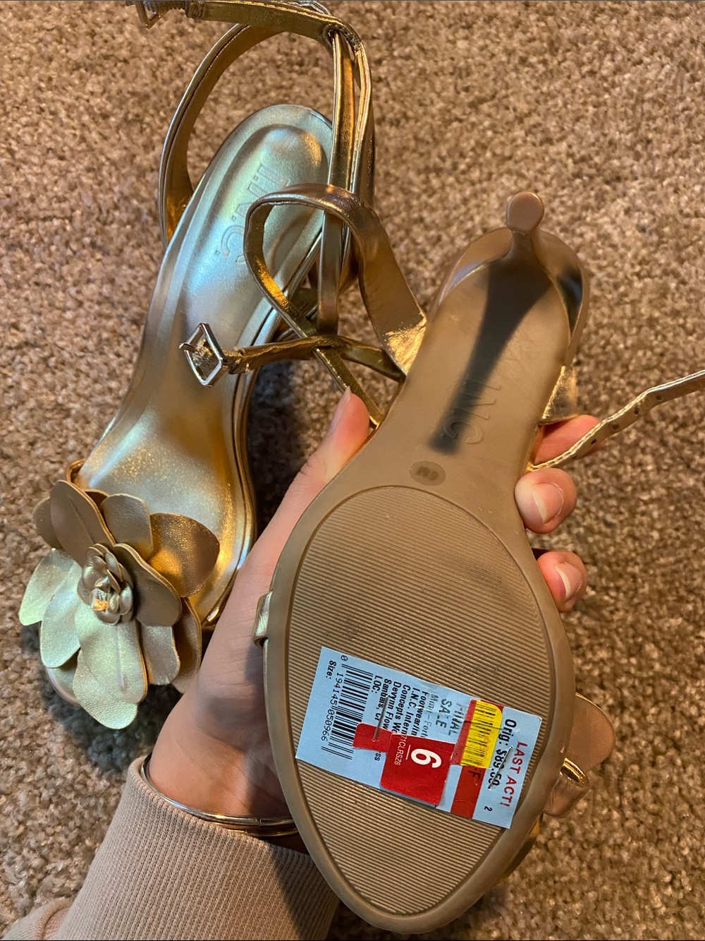INC International Concepts Metallic Gold Floral Ankle-Strap Heels - Picture 4 of 4